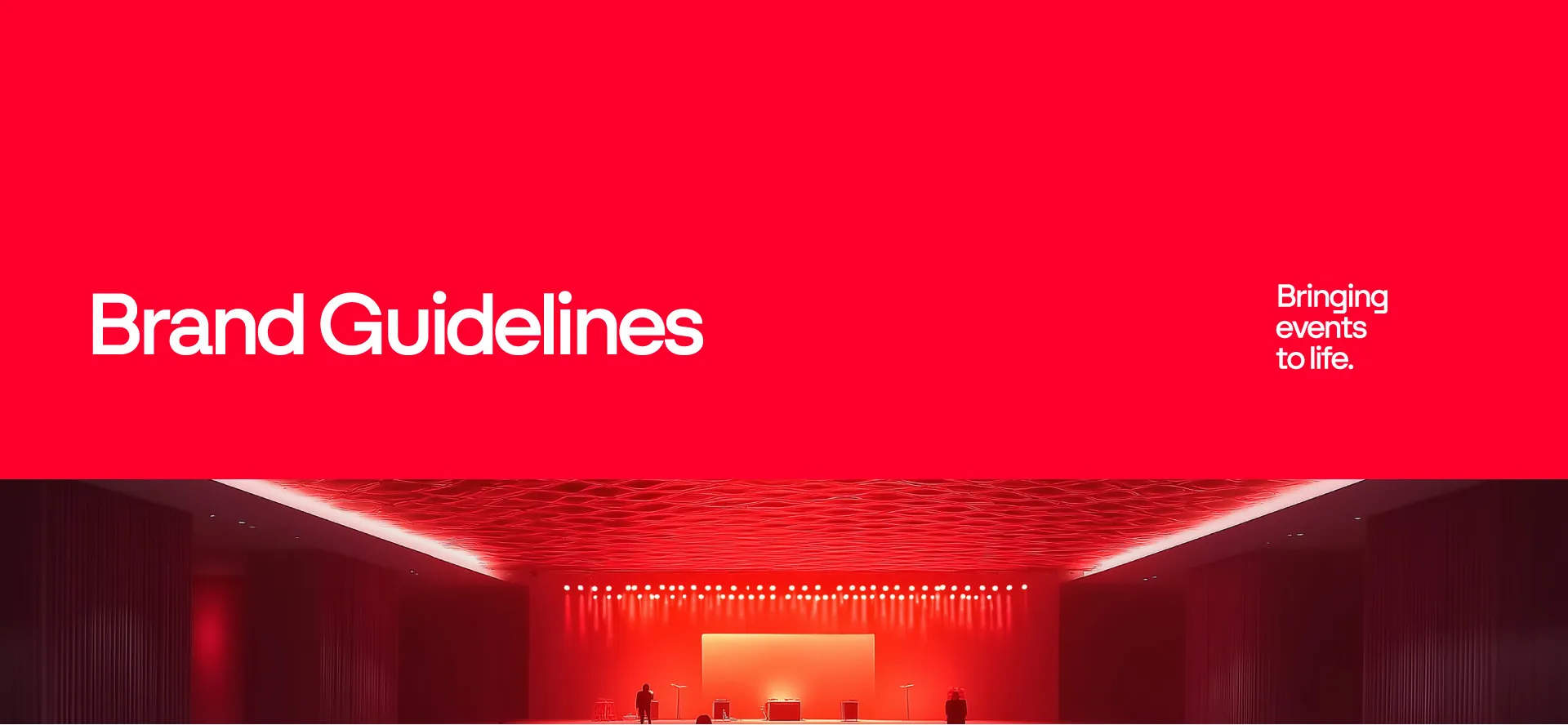 Portada del manual de marca de Ilevent en rojo con un escenario iluminado