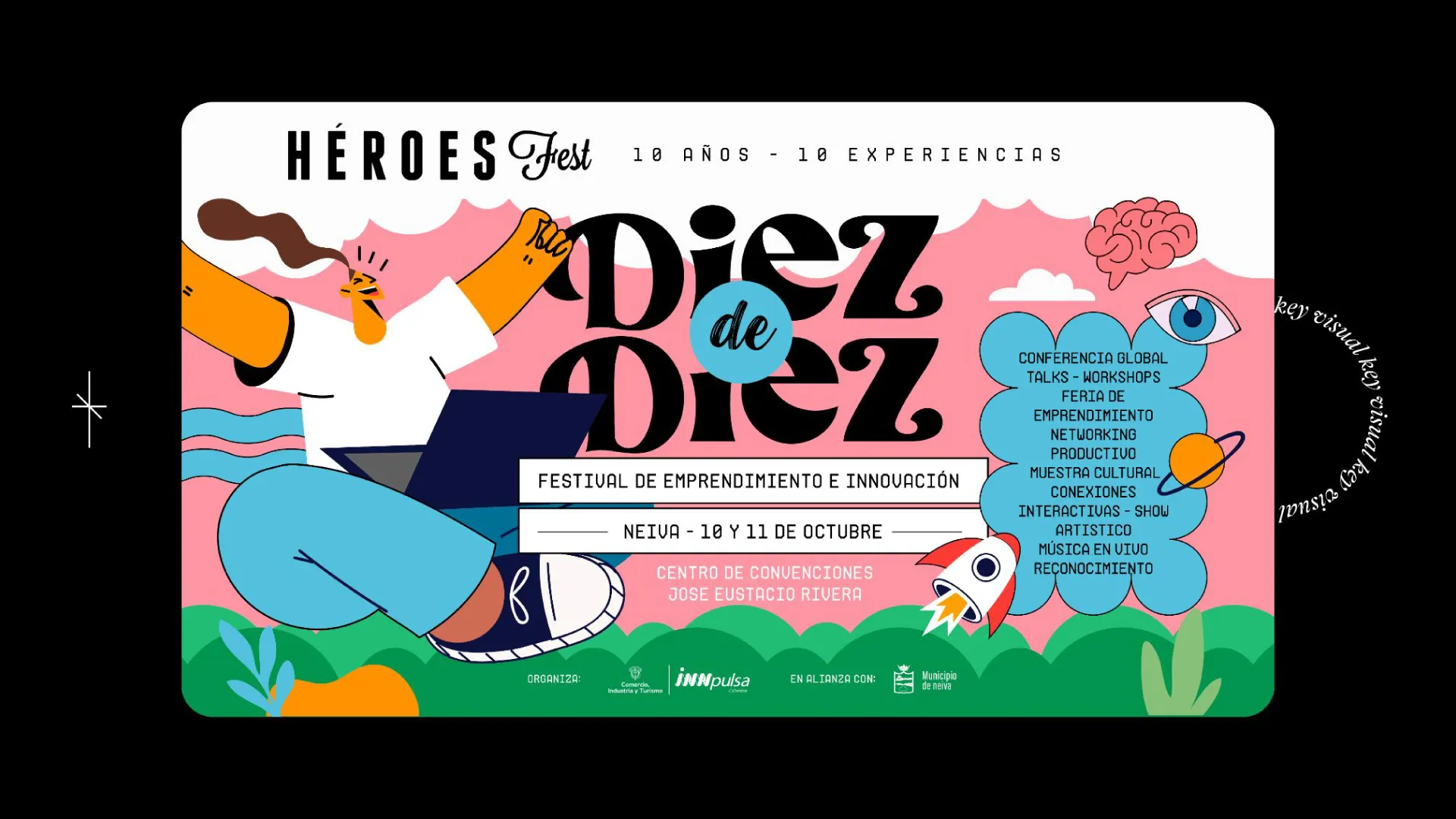 Pieza del festival de emprendimiento e innovación con fechas en Neiva