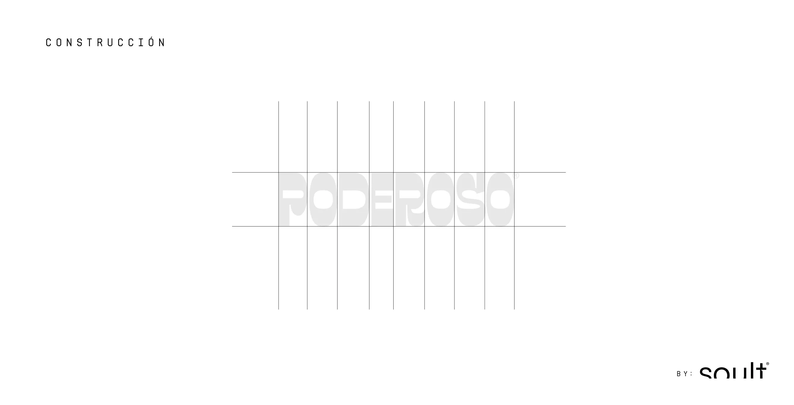Construcción del logotipo de Poderoso sobre su retícula