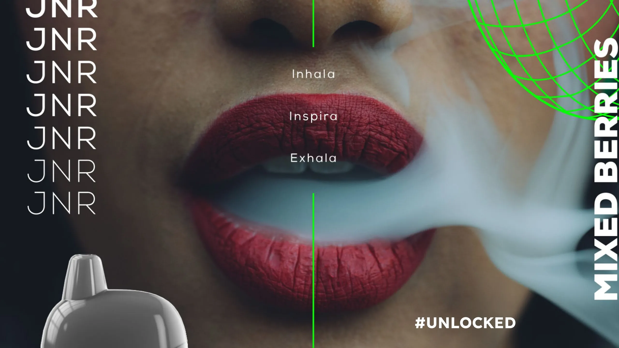Key visual #Unlocked de Mixed Berries con unos labios que exhalan vapor