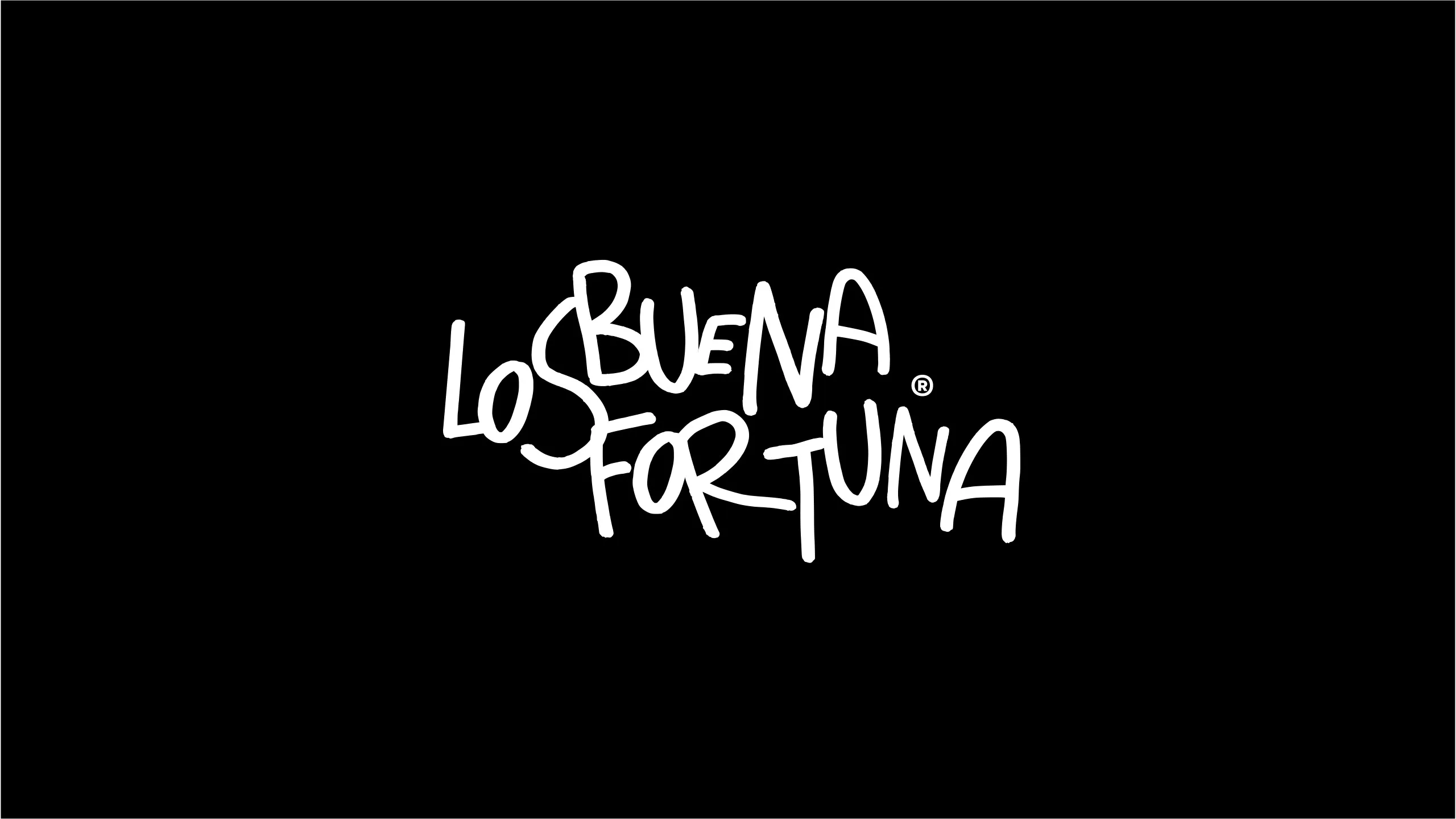 Logo de Los Buena Fortuna escrito a mano en blanco sobre negro