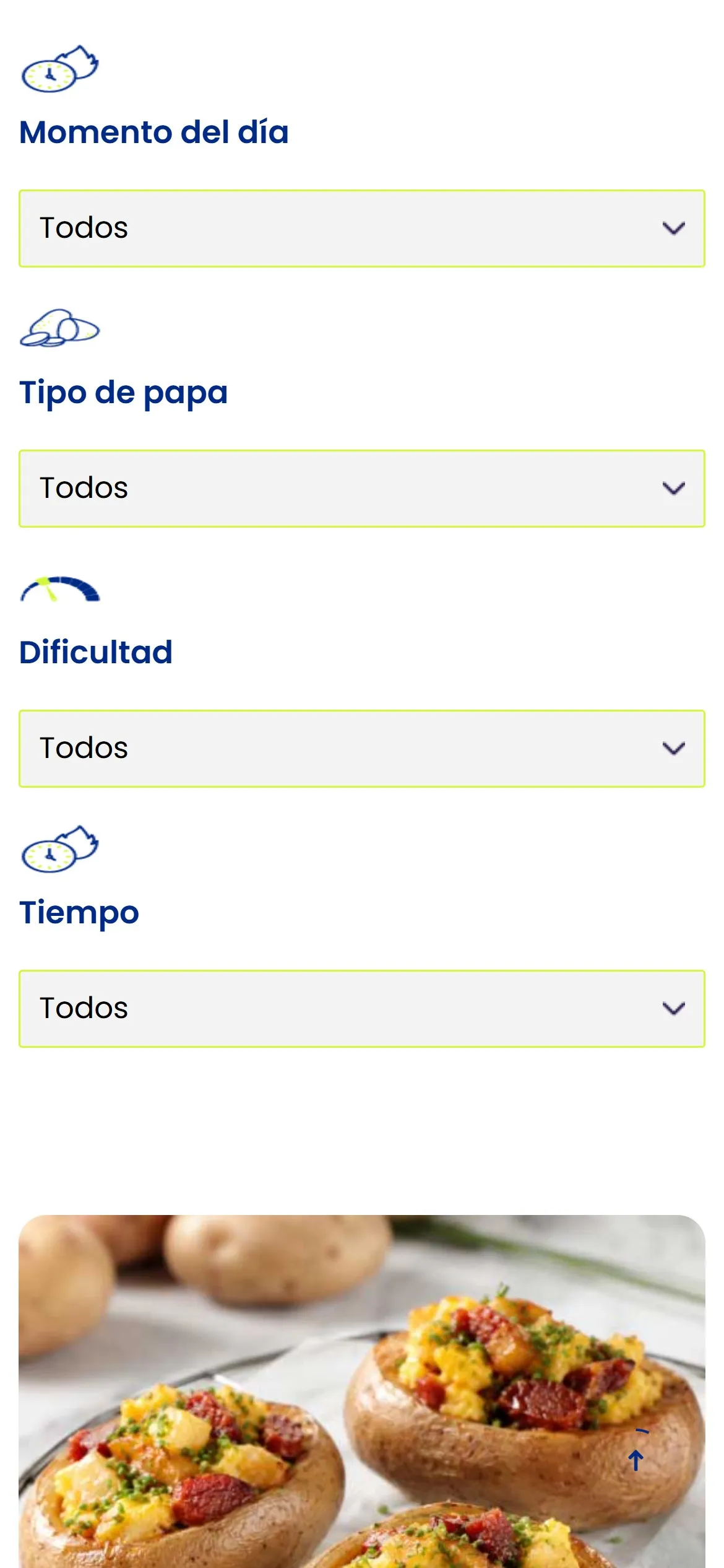 Filtros del recetario en un celular