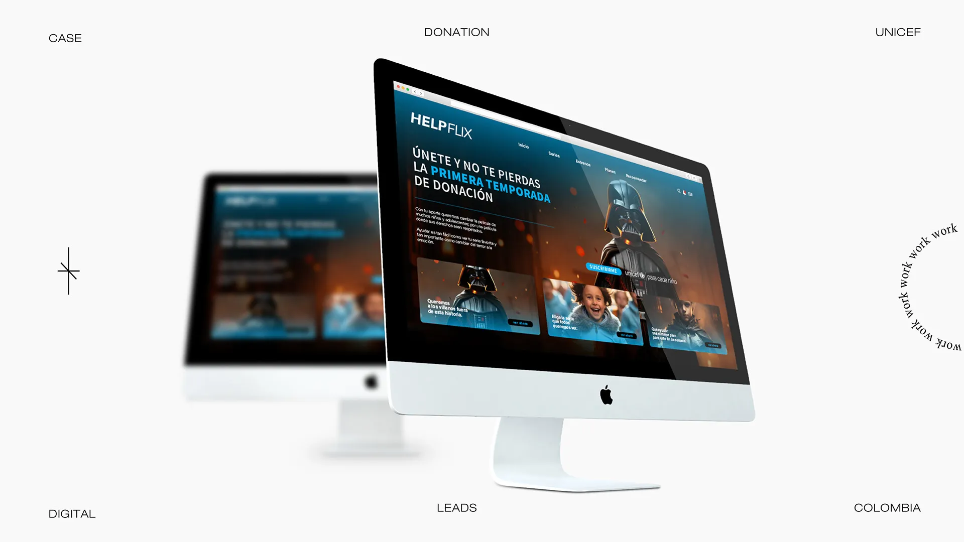 Computador de escritorio y portátil con el sitio de donaciones de Helpflix para UNICEF