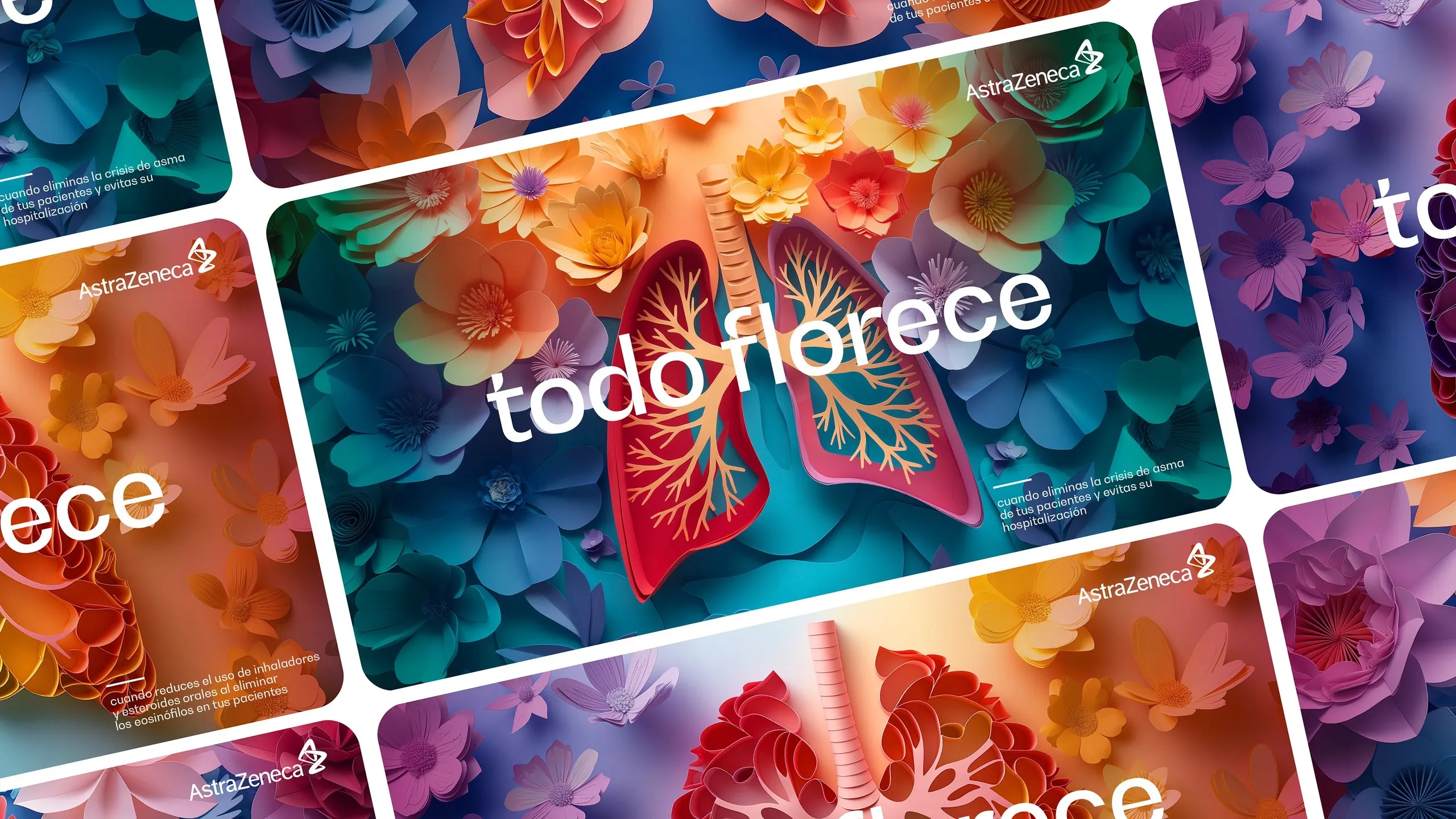 Patrón de tarjetas con los pulmones de flores y el título todo florece