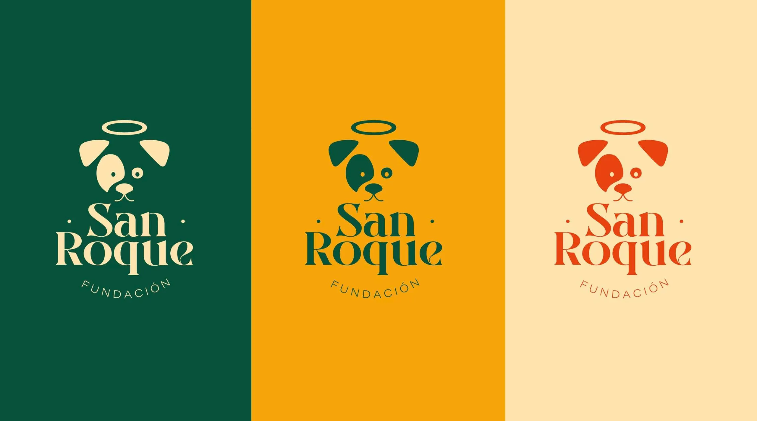 Versiones del logo sobre verde, amarillo y crema