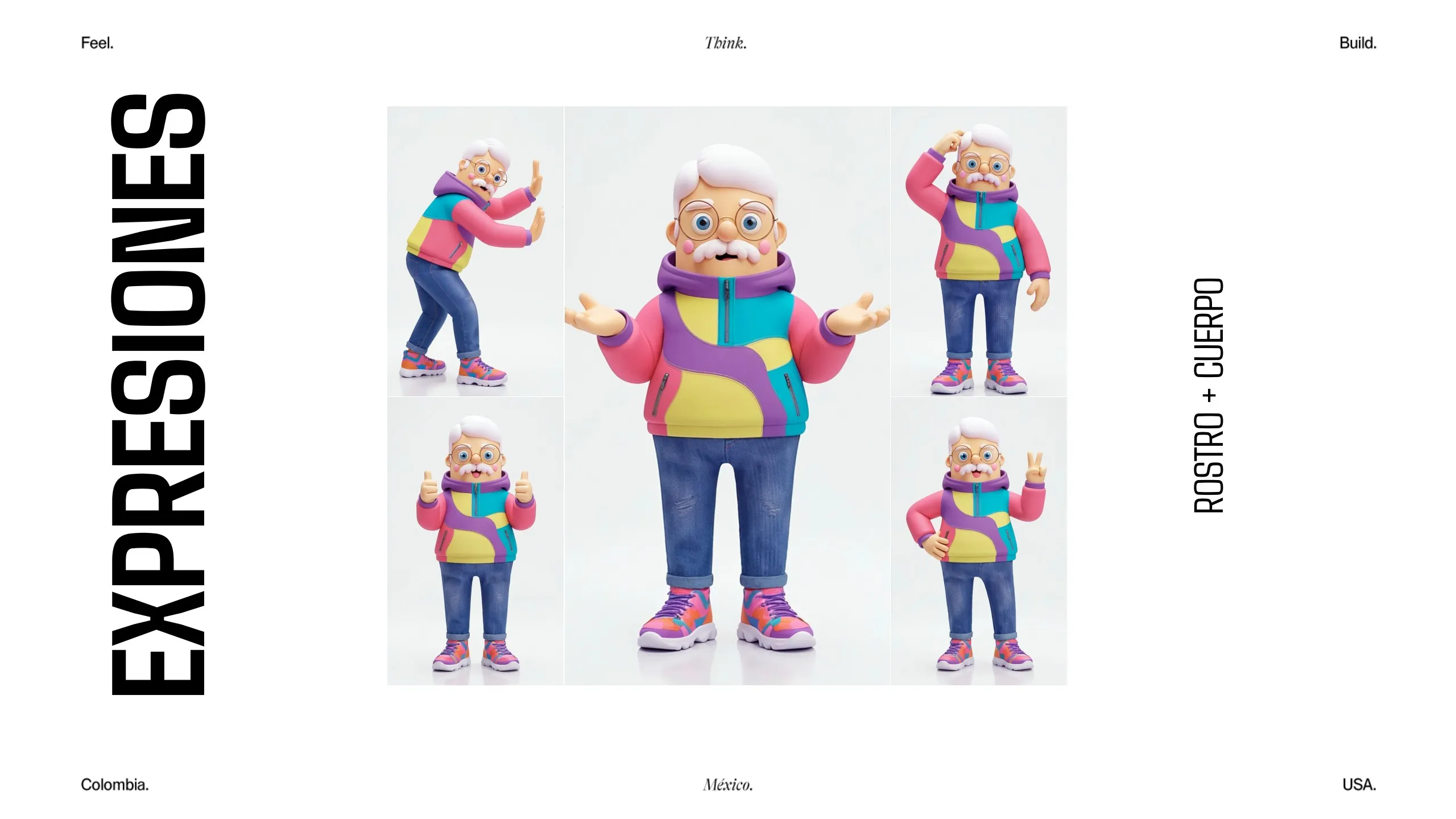 Expresiones de rostro y cuerpo del personaje Justo