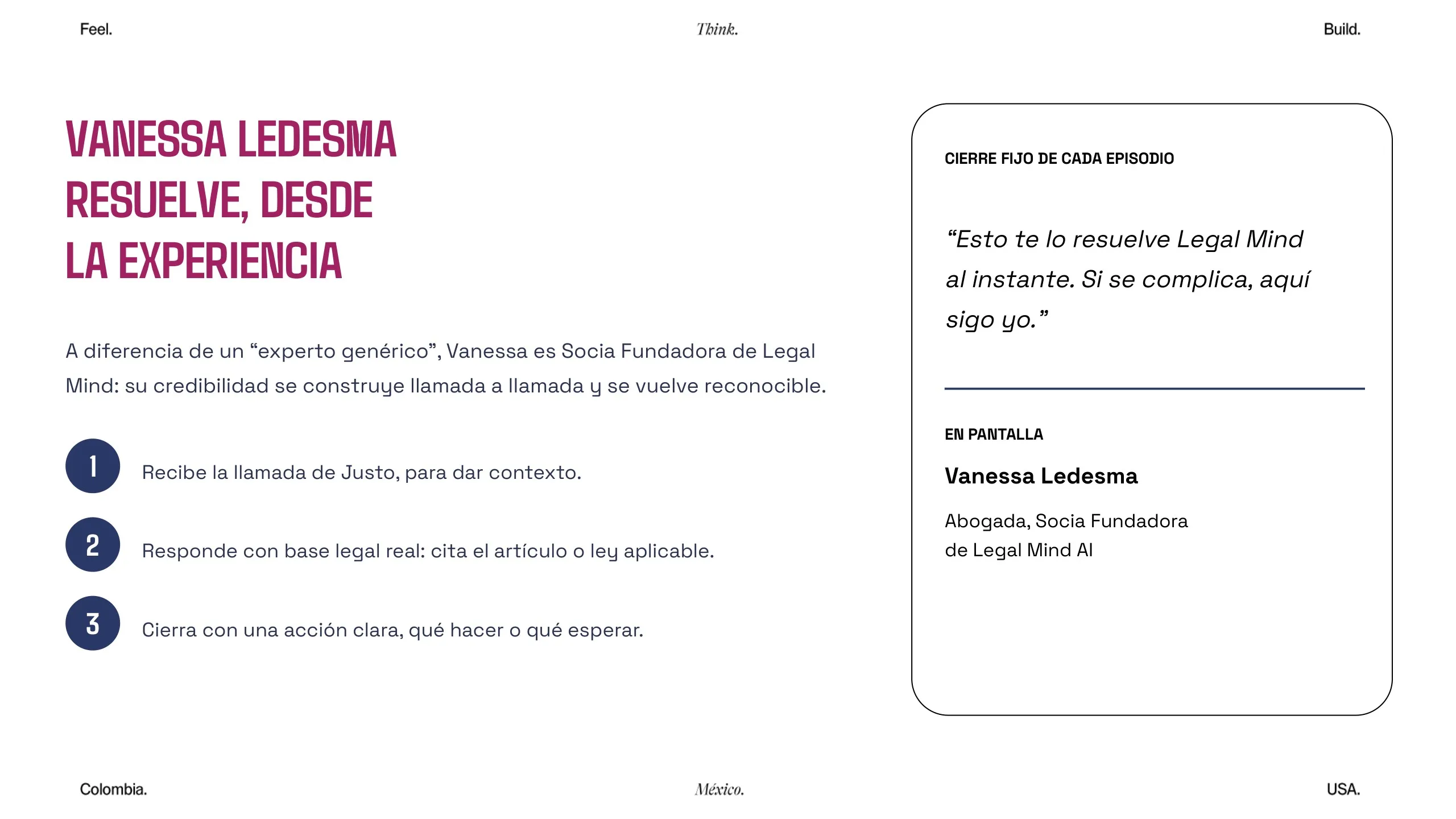 Vanessa Ledesma resuelve desde la experiencia, con el cierre fijo de cada episodio