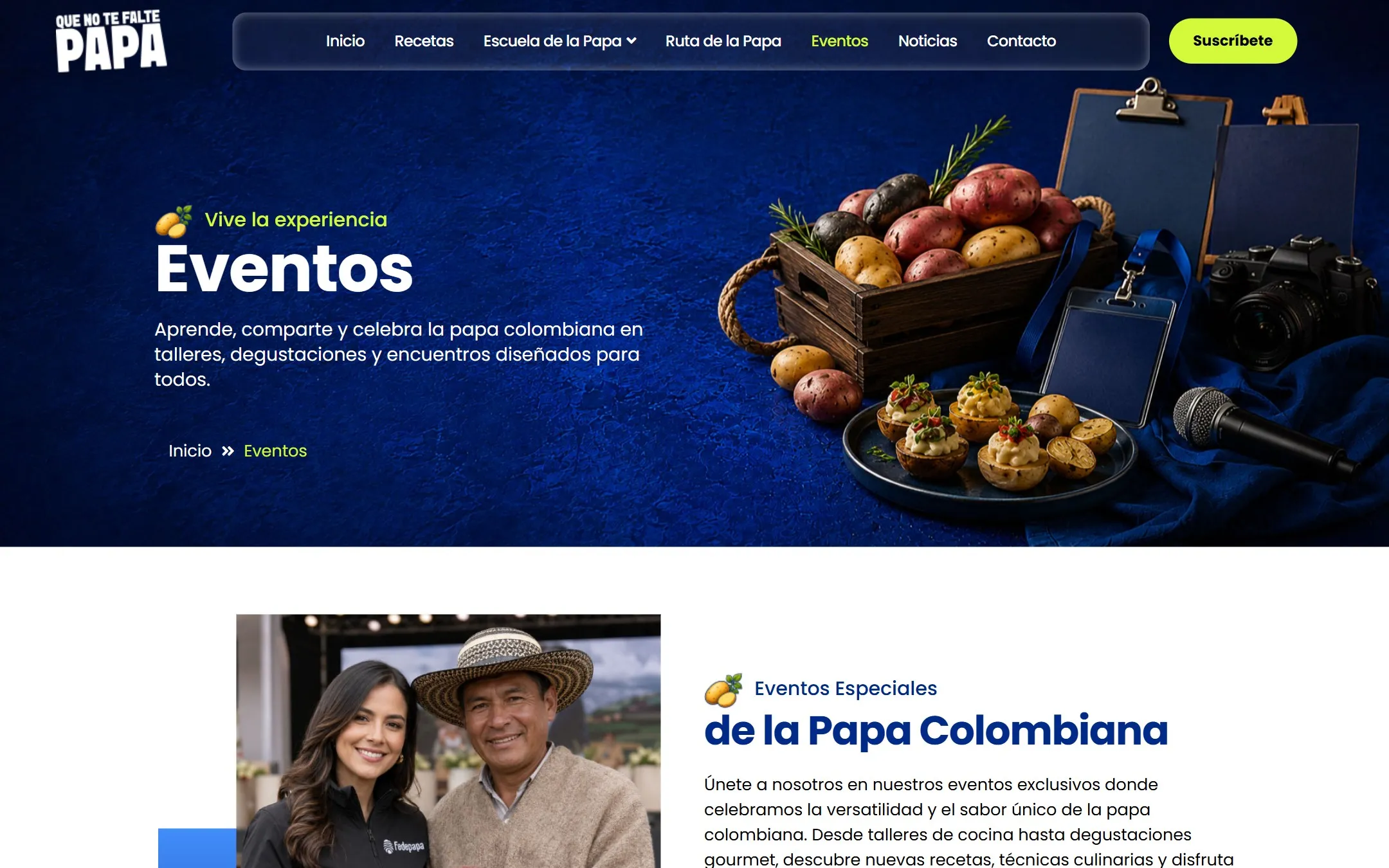 Página de eventos de la Escuela de la Papa