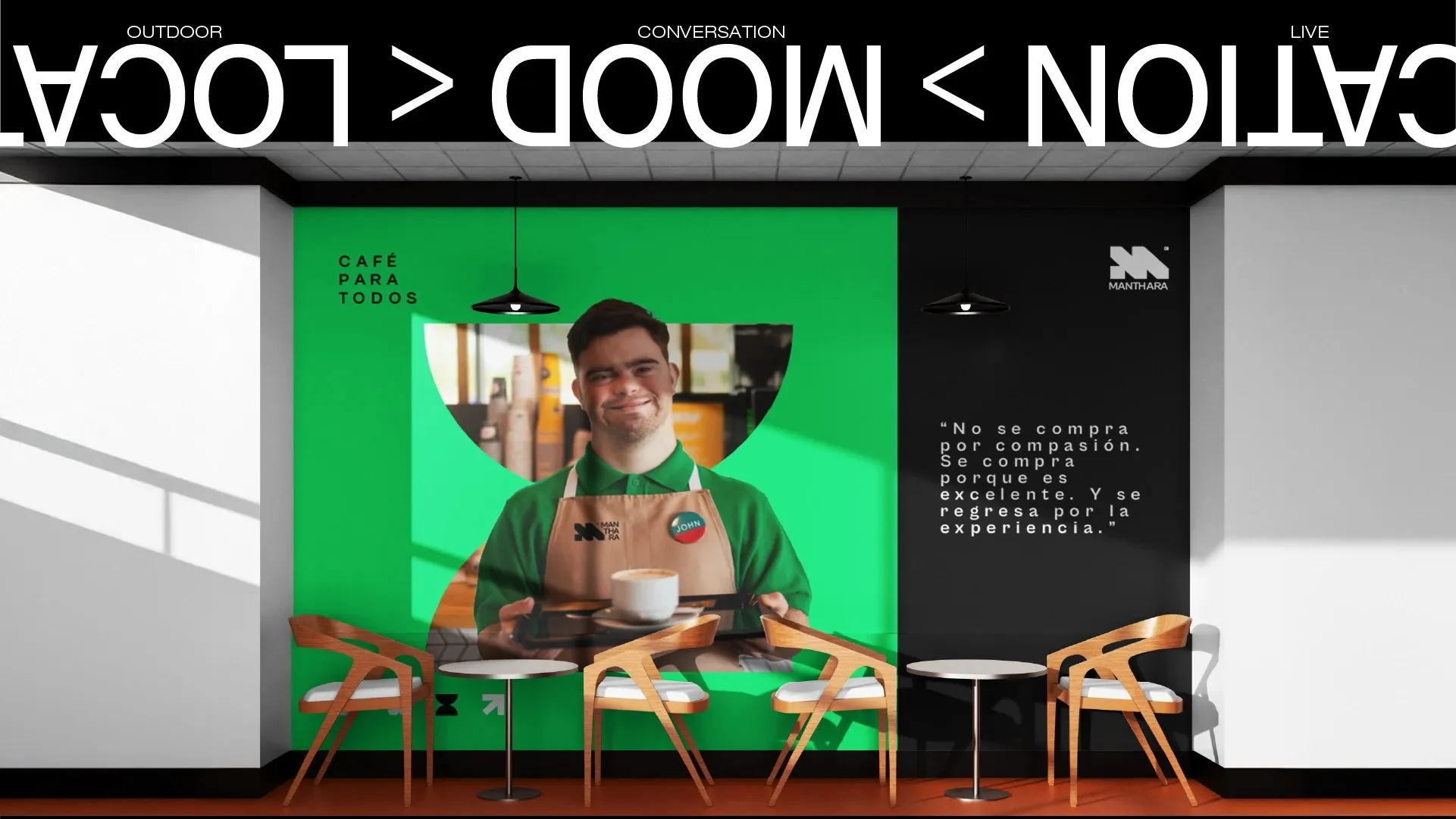 Muro del café de Manthara con la pieza verde
