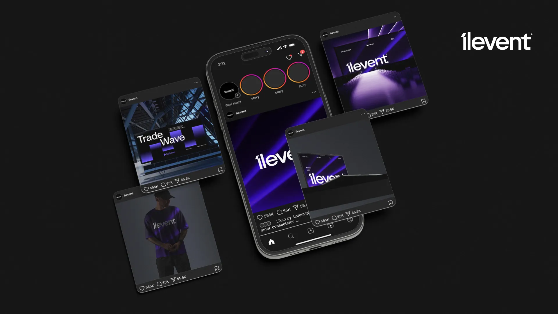 Publicaciones de Ilevent para redes sociales en celulares
