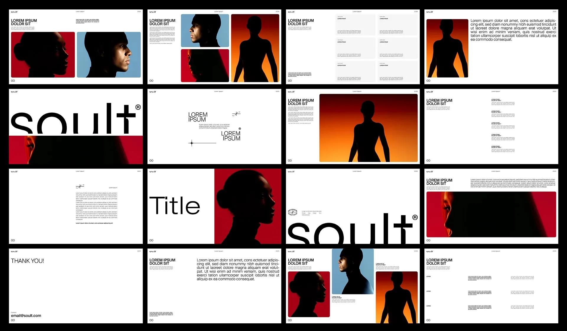 Plantillas de presentación de Soult con retratos, siluetas y el logo