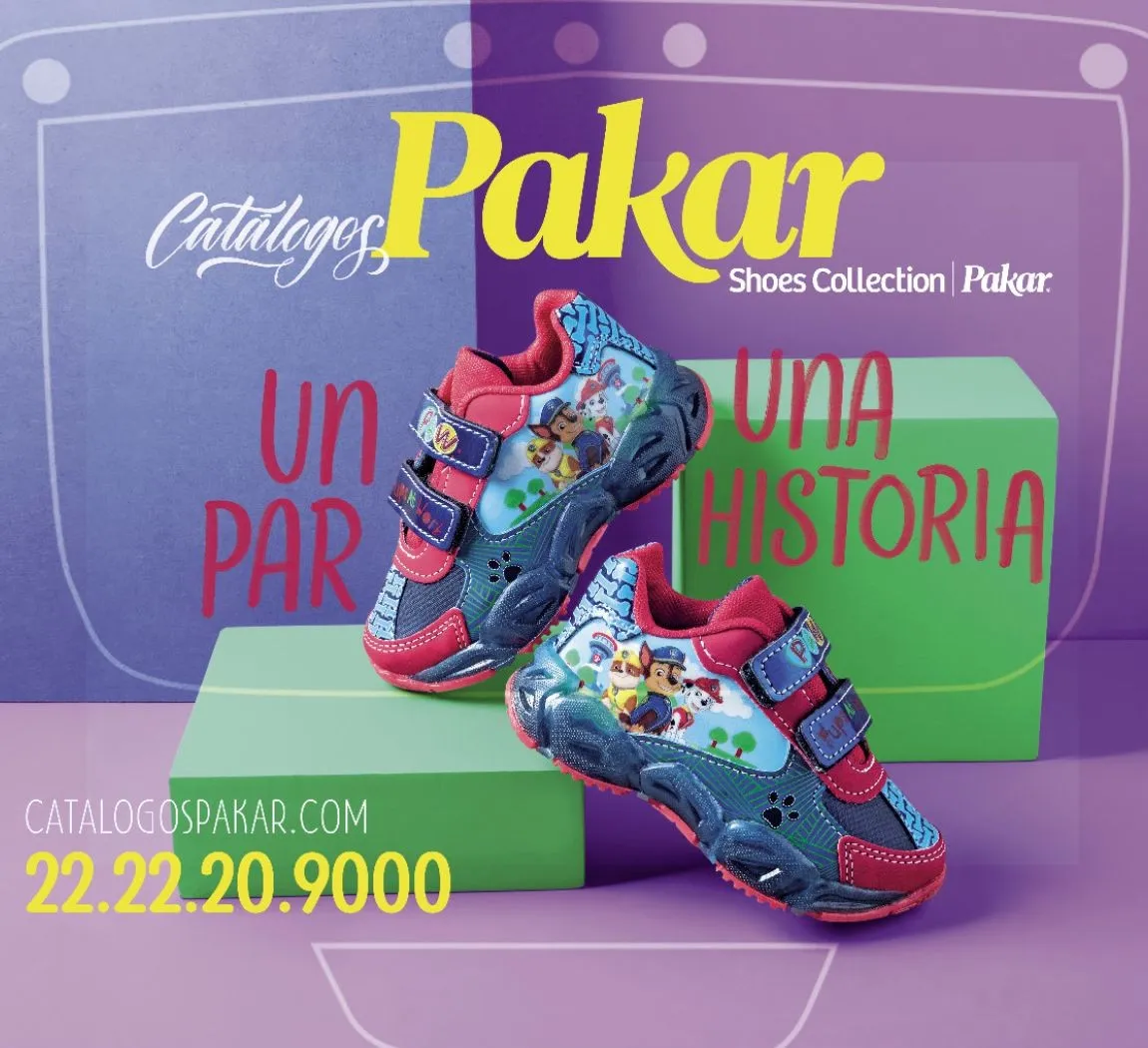 Tenis infantiles de colores con el texto Un par, una historia de Catálogos Pakar