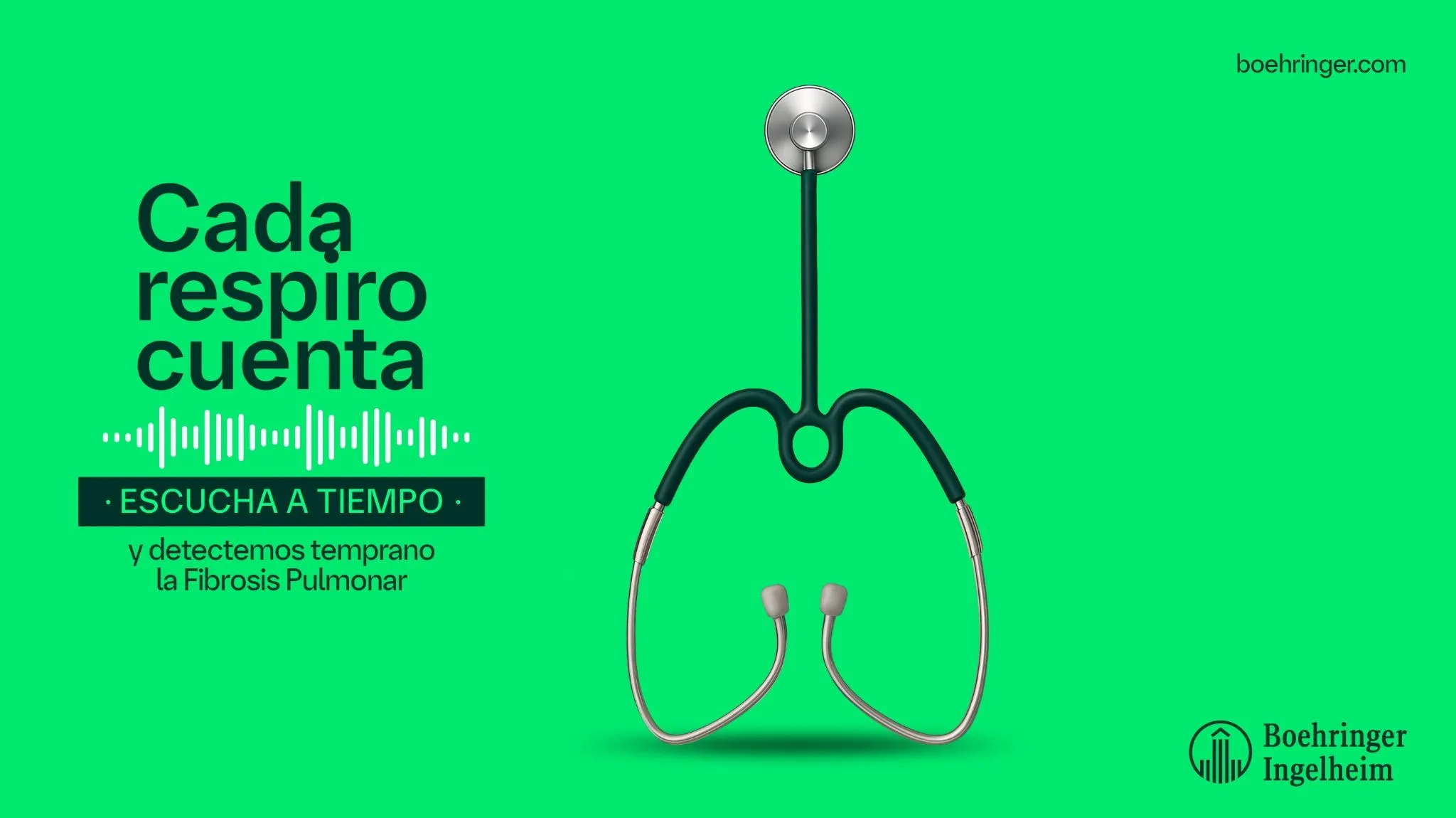 Estetoscopio con forma de pulmones y el mensaje Cada respiro cuenta de Boehringer Ingelheim